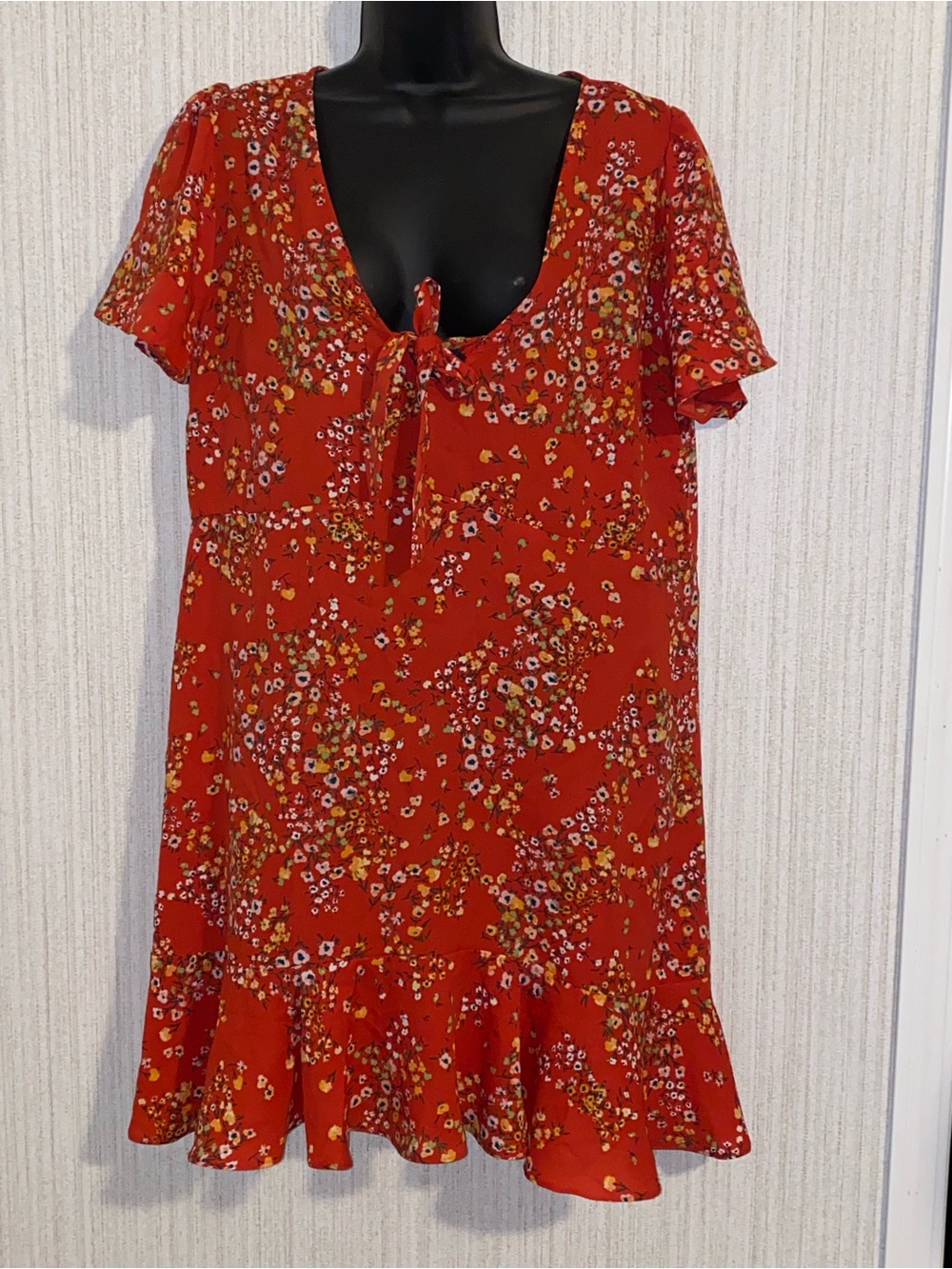 Adore Me Red Floral Tie-Front Mini Dress